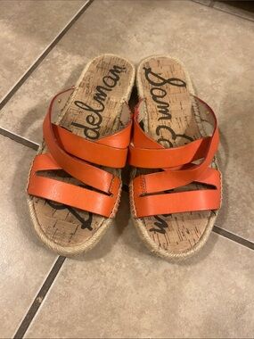 Sam Edelman Bright Orange Leather Slide Sandals